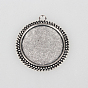 Tibetan Style Alloy Pendant Cabochon Settings, Cadmium Free & Lead Free, Flat Round, Tray: 30mm, 43x38x2mm, Hole: 3mm, about 120pcs/kg