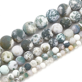 Natural Tree Agate Beads Strands, Frosted, Round
