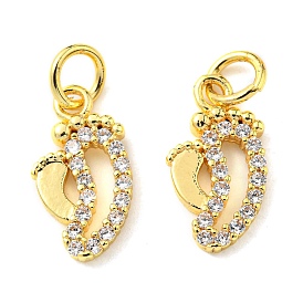 Rack Plating Brass Micro Pave Cubic Zirconia Charms, with Jump Ring, Footprints