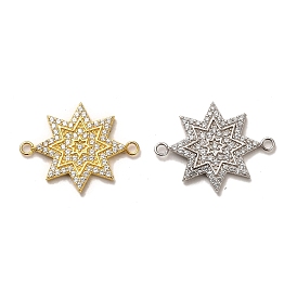 925 Sterling Silver Connector Charms, with Clear Cubic Zirconia, Star