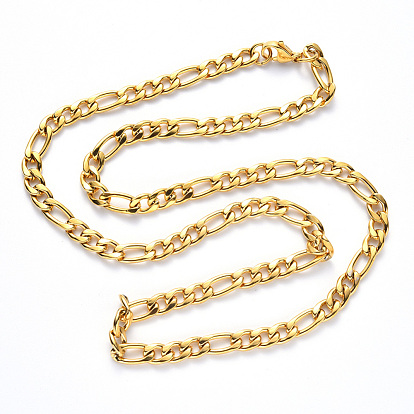 304 Stainless Steel Figaro Chain Necklaces, with Lobster Claw Clasp