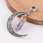 Moon Antique Silver Alloy European Dangle Charms, with Gemstone Glass Wishing Bottles, 57x28x10mm, Hole: 4.5mm