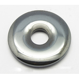 Hématite synthétique gros pendentifs non-magnétiques, disque de donut / pi, 50x7mm, Trou: 10~11mm