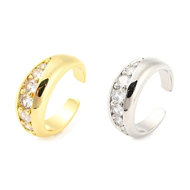 Brass Open Cuff Rings, with Clear Cubic Zirconia, Lead Free & Cadmium Free