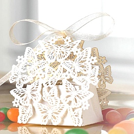 Creative Folding Wedding Candy Cardboard Boxes, Small Paper Gift Boxes, Hollow Butterfly with Ribbon