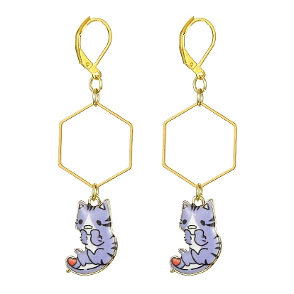 Boucles d'oreilles pendantes en alliage de placage en rack, boucles d'oreilles pendantes en forme de chat, boucles d'oreilles longues pendantes en laiton doré