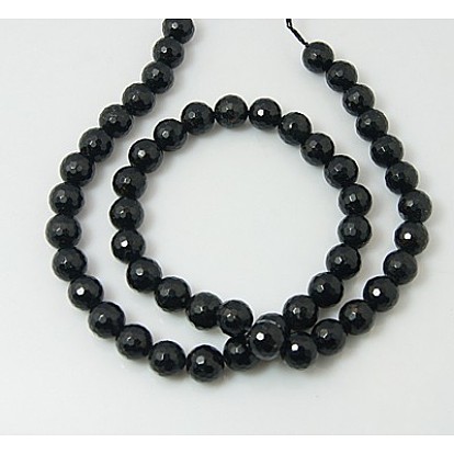 Natural Tourmaline Beads Strands, Faceted, Round, Black