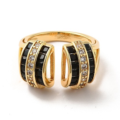 Cubic Zirconia Arch Open Cuff Ring, Real 18K Gold Plated Brass Wide Ring for Women