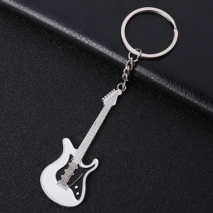 Baking Paint Zinc Alloy Keychain, with Key Rings, Guitar