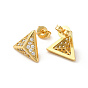 Rack Plating Brass Micro Pave Clear Cubic Zirconia Triangle Stud Earrings, Long-Lasting Plated, Lead Free & Cadmium Free