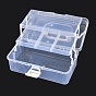 Rectangle Portable PP Plastic Storage Box, with 3-Tier Fold Tray, Tool Organizer Handled Flip Container