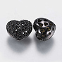 Brass Micro Pave Cubic Zirconia Beads, Hollow Heart, Black