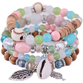 Bohemian Multi-layer Elastic Beaded Bracelet with Shell for Spring/Summer