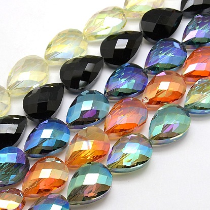 Electroplate Crystal Glass Teardrop Beads Strands, Faceted, Color Plated, 24x17x11mm, Hole: 1mm, about 30pcs/strand, 28.3 inch