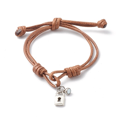 Adjustable Korean Waxed Polyester Cord  Bracelets, with Tibetan Style Alloy Pendants and Round Brass Magnetic Clasps, Padlock & Skeleton Key