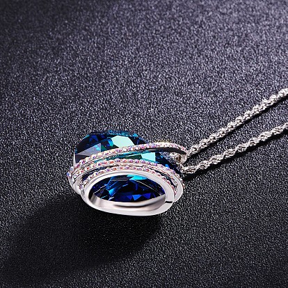 Shegrace magnifique collier pendentif coeur en cristal mazarine autriche plaqué platine, 17.7 pouce