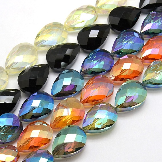 Brins de perles de larme de cristal de galvanoplastie, facette, couleur plaquée, 24x17x11mm, Trou: 1mm, Environ 30 pcs/chapelet, 28.3 pouce