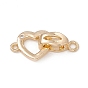 Rack Plating Brass Pave Clear Cubic Zirconia Fold Over Clasps, Long-Lasting Plated, Heart