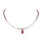 Collier pendentif en forme de larme de verre avec chaînes de perles de graines, 304 bijoux en acier inoxydable