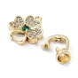 Rack Plating Brass Pave Cubic Zirconia Fold Over Clasps, Cadmium Free & Lead Free, Long-Lasting Plated, Clover