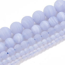 Naturelles agate bleue de lacet brins de perles, givré, classe AB +, ronde