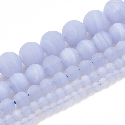 Natural Blue Lace Agate Beads Strands, Frosted, Grade AB+, Round