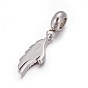 304 Stainless Steel European Dangle Charms, with Rhinestone, Large Hole Pendants, Wing