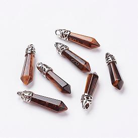Gemstone Pointed Pendants, with Platinum Tone Alloy Findings, Bullet