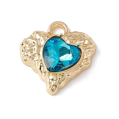 Alloy Pendants, with Glass, Golden, Heart Charm