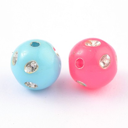 Opaque Acrylic Beads, Metal Enlaced, Round