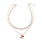 2 pcs 2 ensemble de colliers pendentif champignon en alliage d'émail de style, colliers empilables de perles d'opale rose et d'hématite synthétique et de lampwork pour femmes