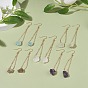 Irregular Raw Natural Gemstone Dangle Earrings, Golden Brass Long Chain Drop Earrings for Women