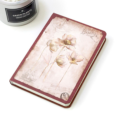 Retro Floral Rectangle Paper Notebook, with Paper Inside, for School Office Supplies