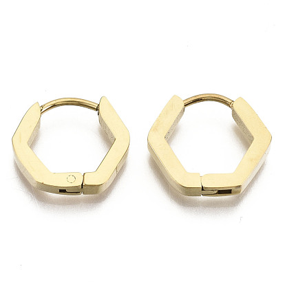 304 Stainless Steel Huggie Hoop Earrings, Hexagon