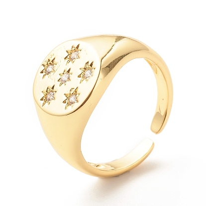 Anillo de estrella con circonita cúbica transparente, anillo abierto de sello para mujer, sin plomo y cadmio