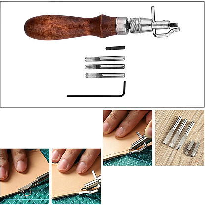 Outils d'artisanat du cuir en acier à haute teneur en carbone, avec du bois, kit d'outils de travail du cuir, pour la couture de poinçonnage de coupe de couture de fabrication d'artisanat du cuir