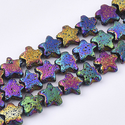 Electroplated Natural Lava Rock Beads Strands, Bumpy, Star