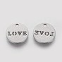 304 Stainless Steel Charms, Flat Round with Word Love