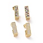 Cubic Zirconia Rectangle Stud Earrings, Real 18K Gold Plated Brass Half Hoop Earrings for Women