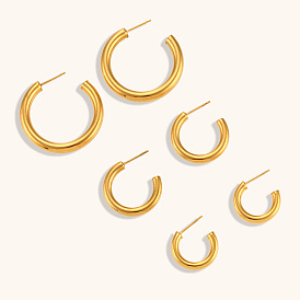 Minimalist Stainless Steel C-shaped Hoop Earrings for Women - Fashionable and Chic Hollow Tube Design