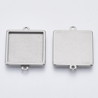 304 Stainless Steel Cabochon Connector Settings, Plain Edge Bezel Cups, Square