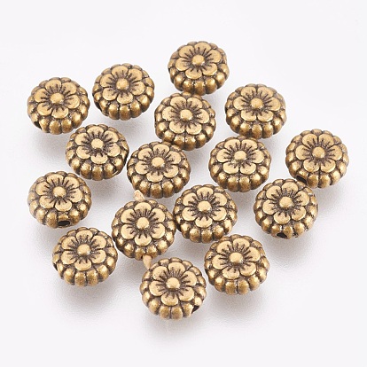 Perles en alliage de style tibétain, sans plomb et sans cadmium, fleur, 7.5 mm de diamètre, épaisseur de 3.5mm, Trou: 1mm