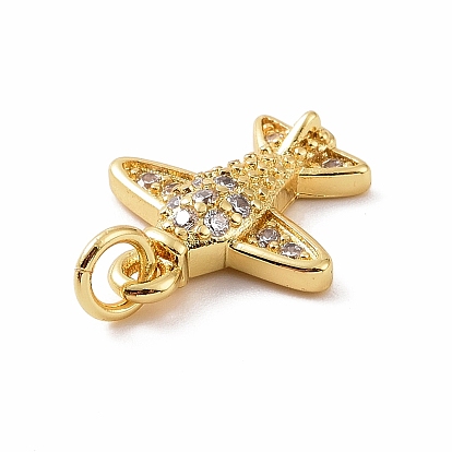 Brass Micro Pave Cubic Zirconia Charms, with Jump Ring, Plane Charm