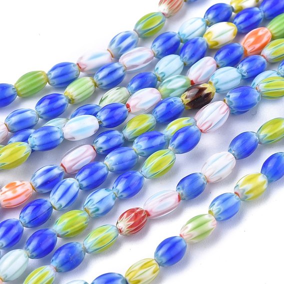 Main ovale perles de verre de millefiori brins, 12x7.5mm, Trou: 1.5mm, Environ 32 pcs/chapelet, 14.9 pouce