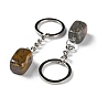 Natural Gemstone Pendant Keychain, with Iron Ring, Cuboid