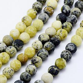 Natural Yellow Turquoise(Jasper) Beads Strands, Frosted, Round