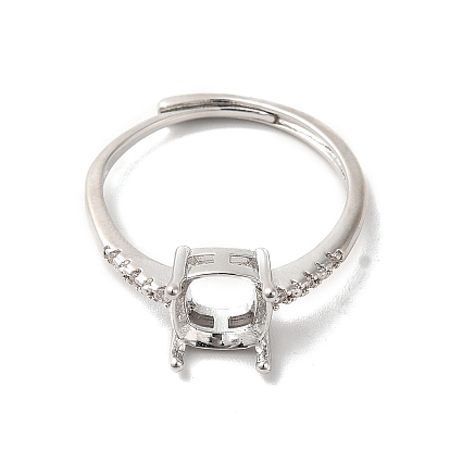 Adjustable Alloy Pad Ring Settings, with Clear Cubic Zirconia, Prong Ring Settings