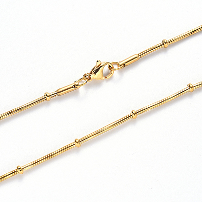 304 collar de cadena de serpiente redonda de acero inoxidable, con cuentas de rondelle y broche de langosta