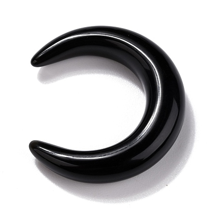 Natural Obsidian Beads, No Hole, for Wire Wrapped Pendant Making, Double Horn/Crescent Moon