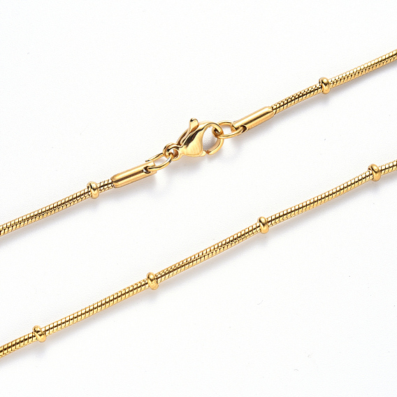 304 collier chaîne serpent ronde en acier inoxydable, avec perles rondelles et fermoir mousqueton